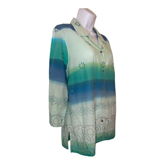 Napa Valley 3/4 sleeve ombre embroidered cotton button up L - Picture 2 of 3
